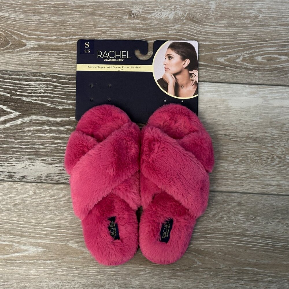 NEW! Rachel Roy Beautiful Bright Pink Furry Fuzzy Slippers Sz S 5 6